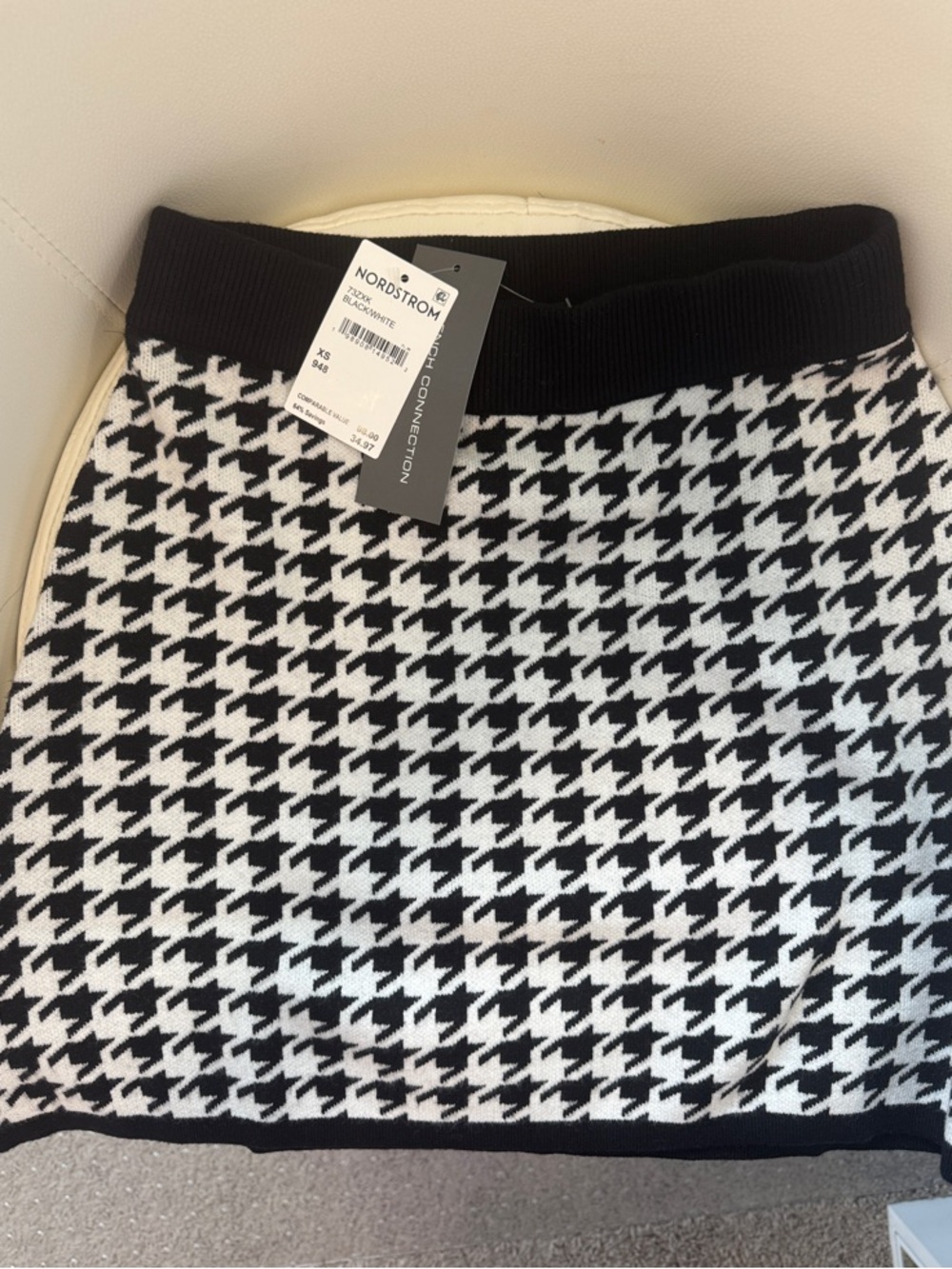 French Connection Black and White Houndstooth Knit Mini Skirt